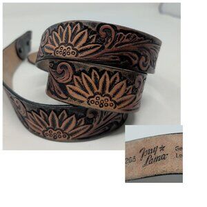 Vintage Tony Lama Brown Leather Belt X Large Western Floral
